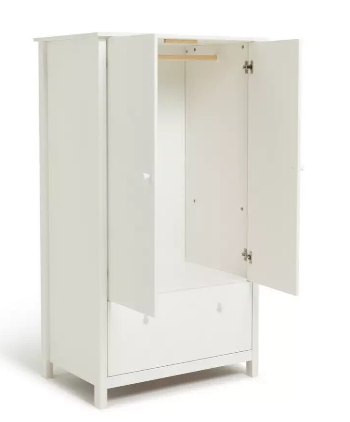 Scandinavia Kids 2 Door 1 Drawer Wardrobe - White | Storage for Clothes and Toys