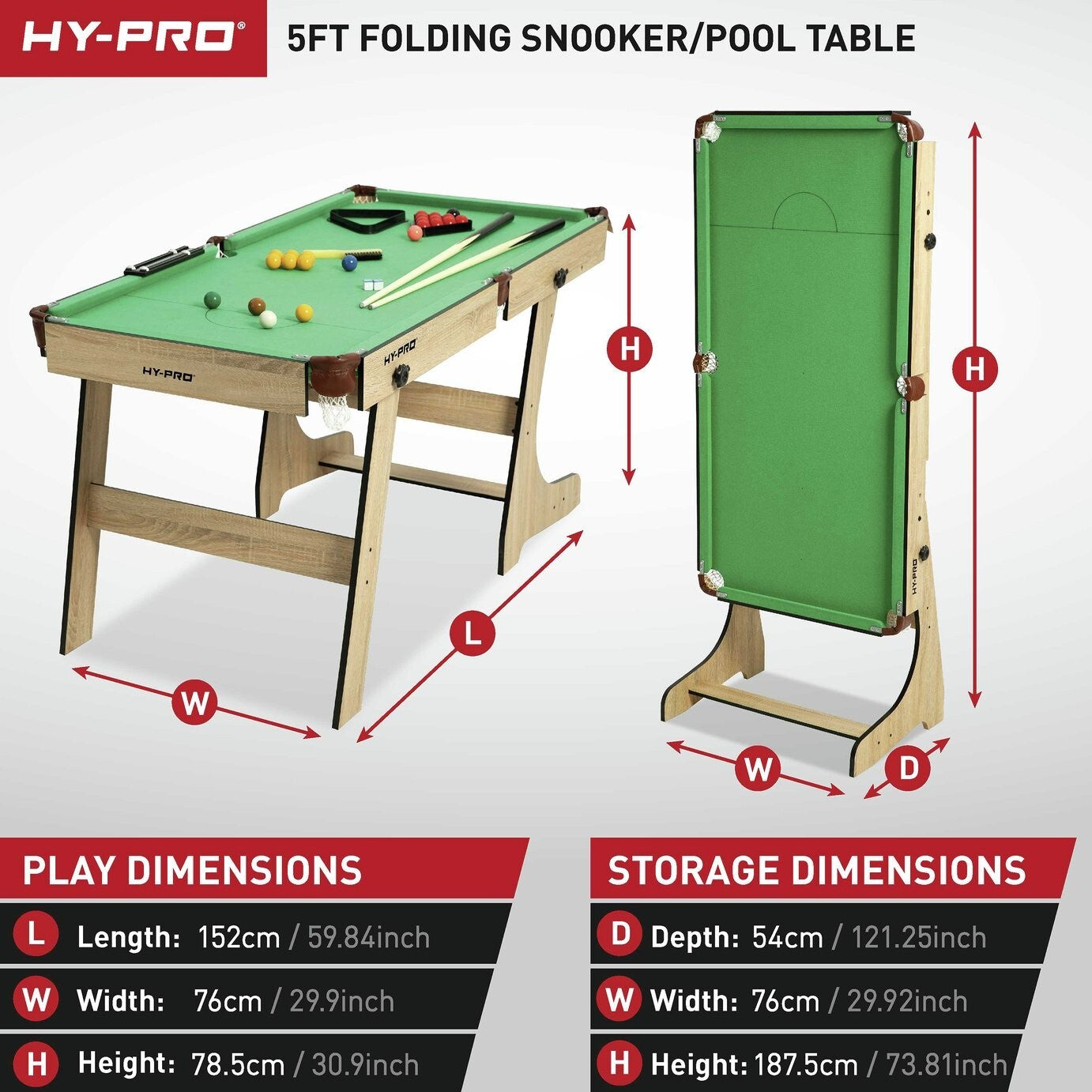 Hy-Pro 5ft Folding Snooker and Pool Table ( B Grade )