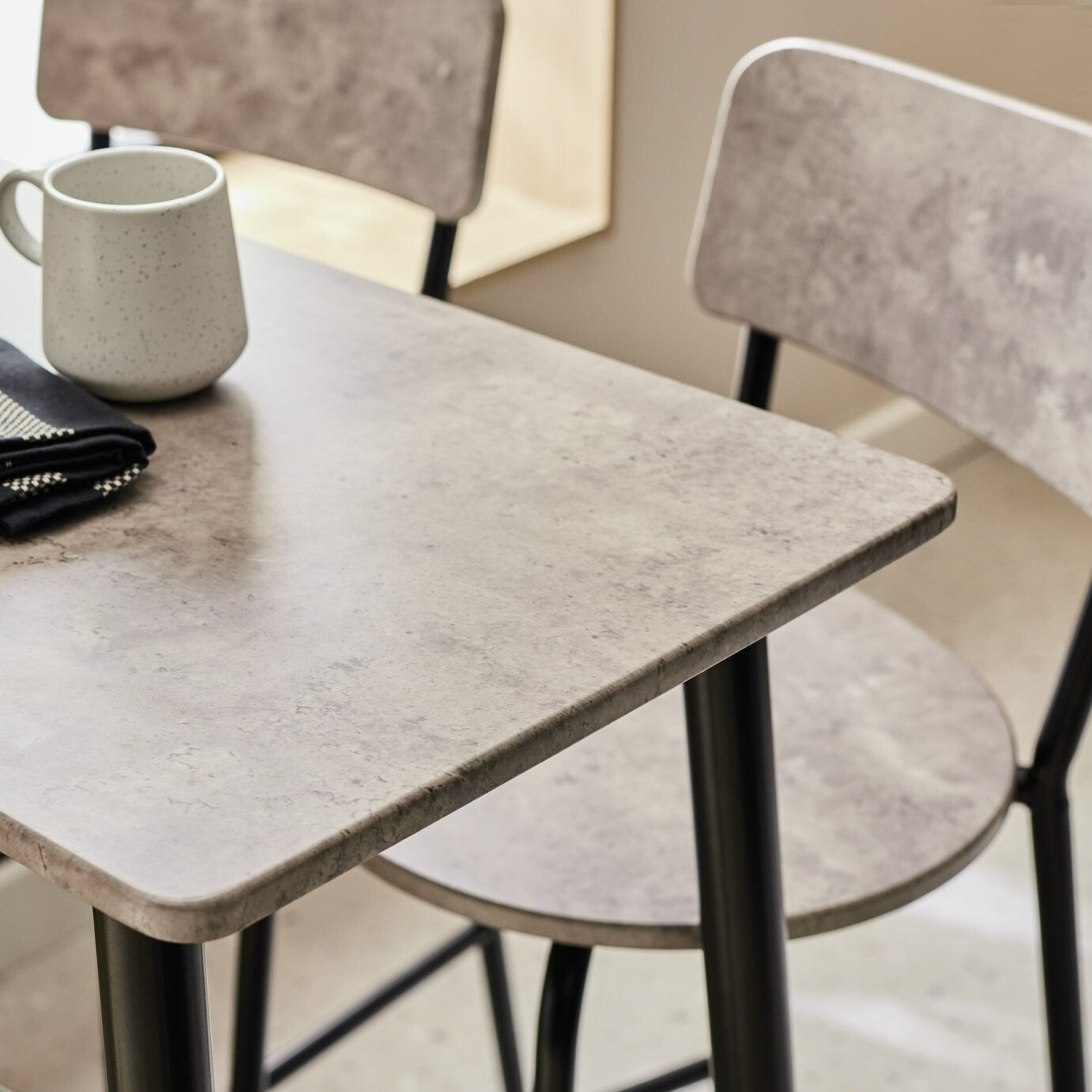 Home Crowe Grey Dining Table & 2 Grey Stools