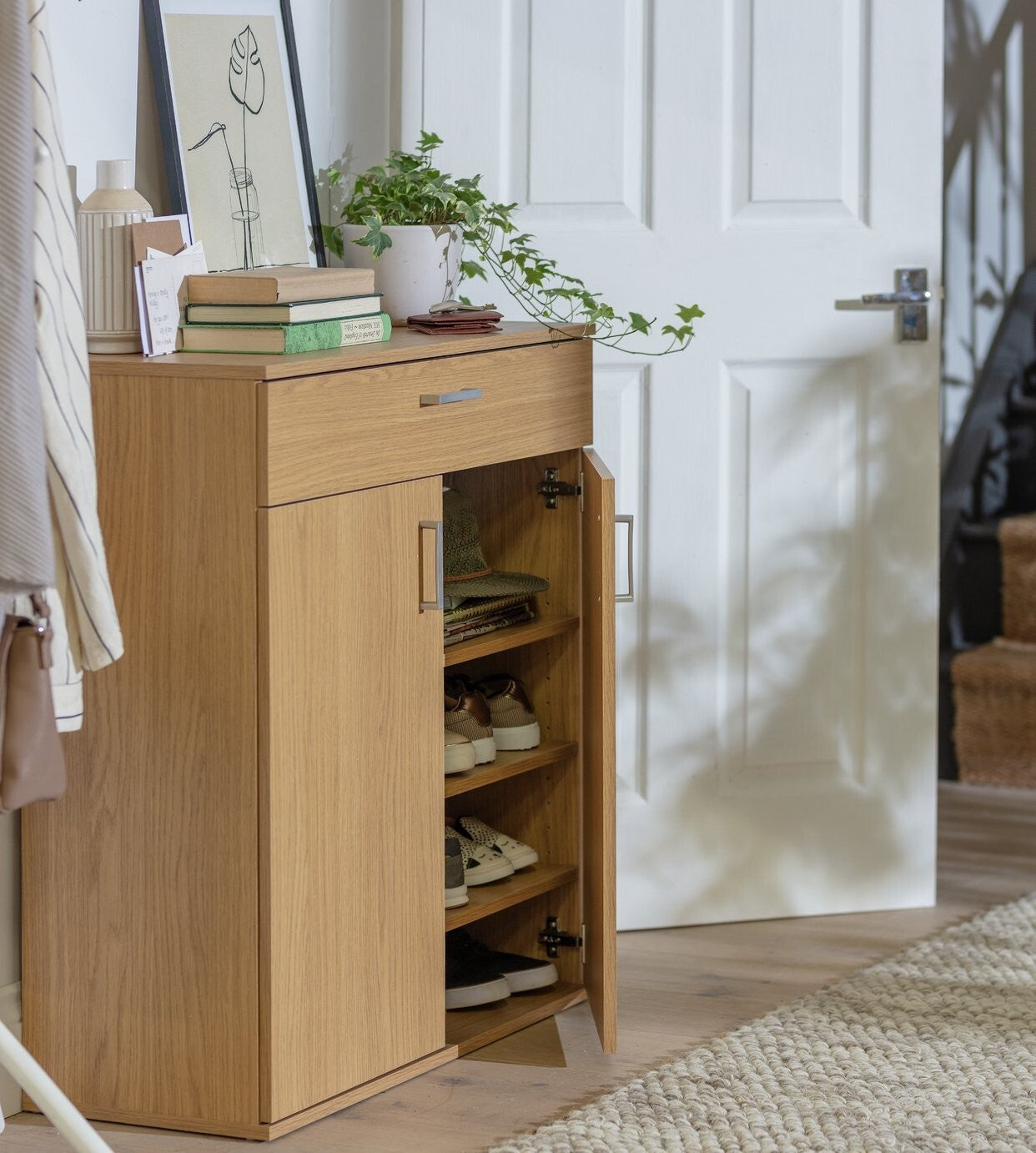 Venetia Shoe Storage Cabinet - Oak Effect