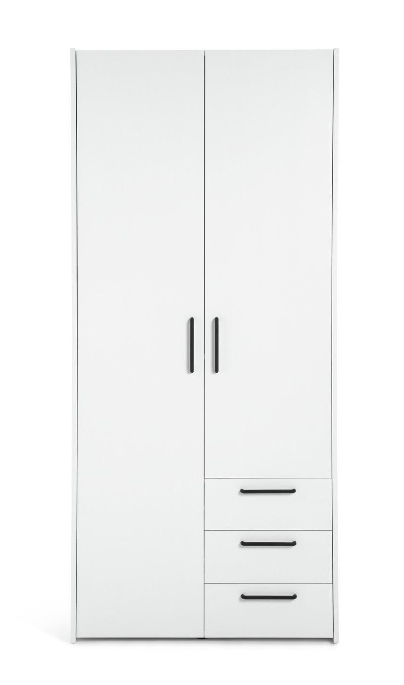Oldham 2 Door 3 Drawer Wardrobe - White | Double door wardrobe white
