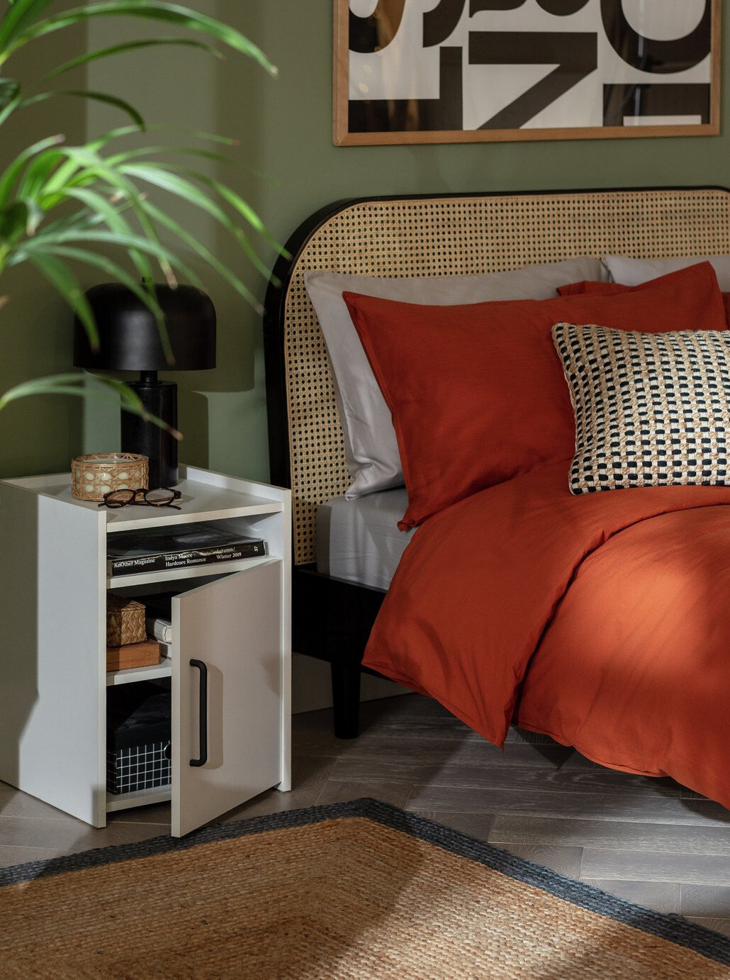 Oldham 1 Door Bedside Table - White | Nightstand, Small Cabinet, Bedroom Storage