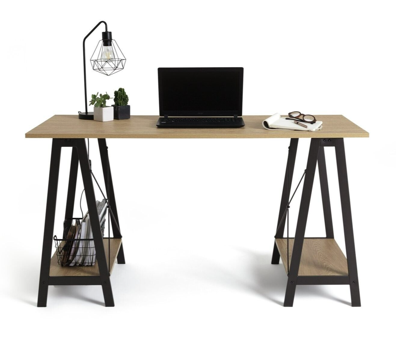 Habitat Trestle Table Office Desk Oak Effect | Industrial Style Home Office Desk