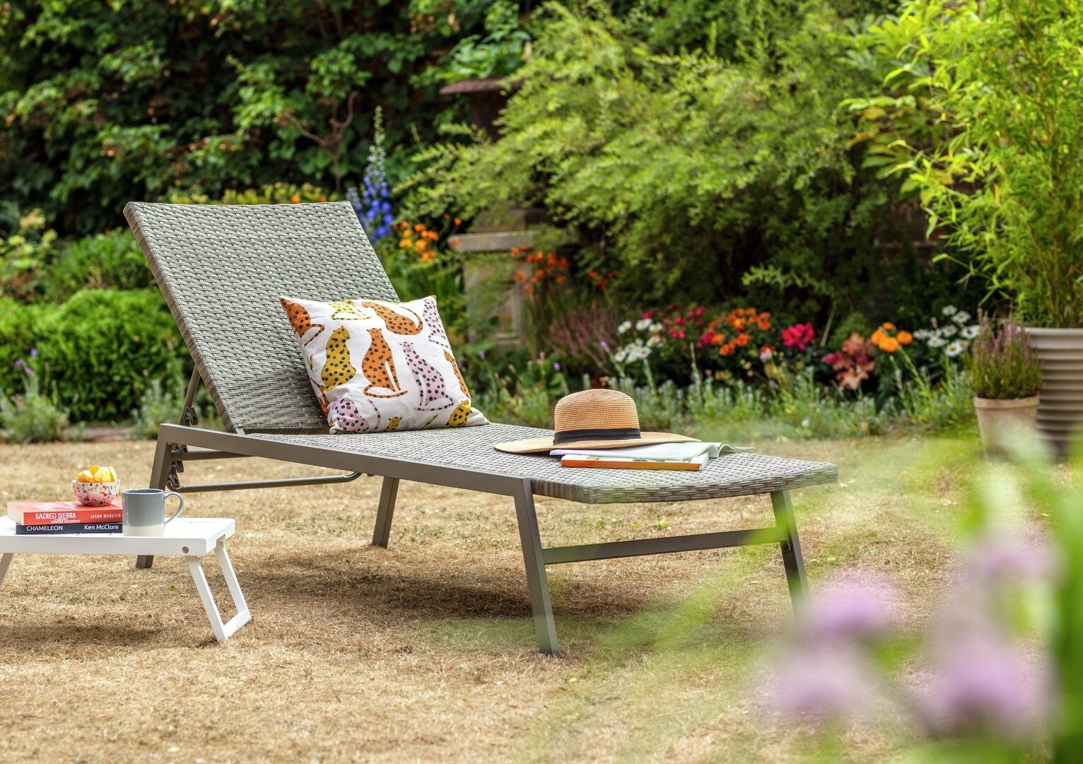Tahiti Rattan Effect Sun Lounger - Grey