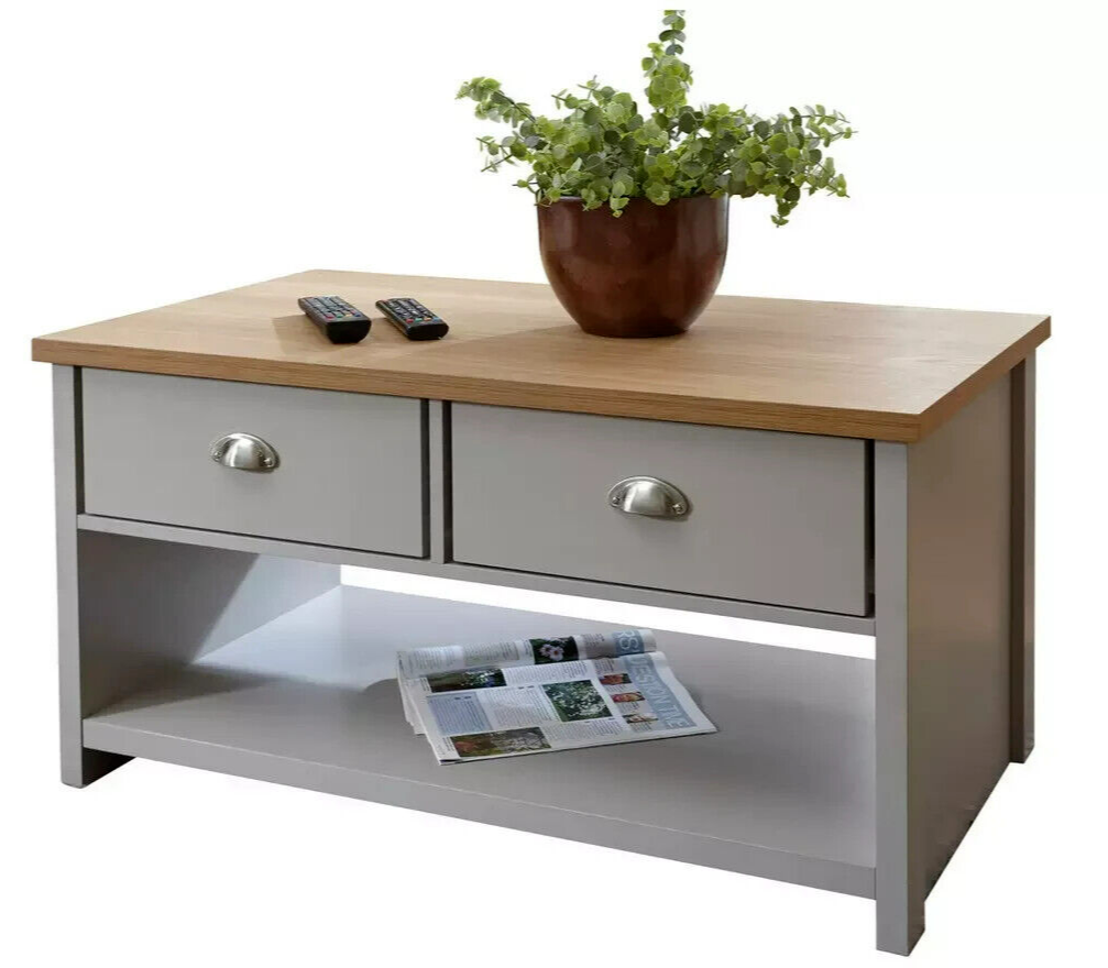 GFW Lancaster 2 Drawer Coffee Table - Grey