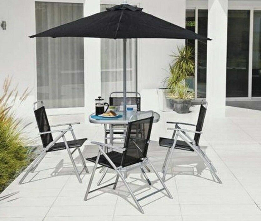Home Atlantic 4 Seater Folding Metal Patio Set - Black | Outdoor Garden Dining