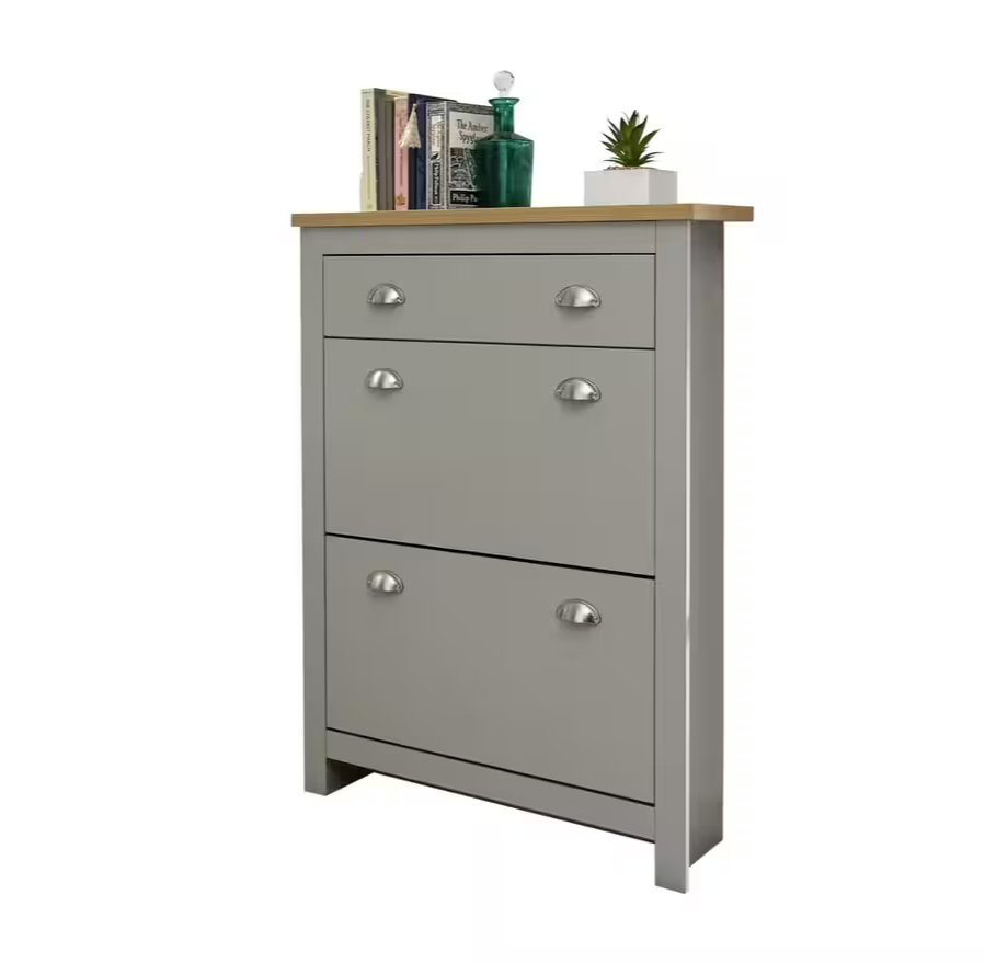 Lancaster 2 Door 1 Drawer Shoe Cabinet - Grey