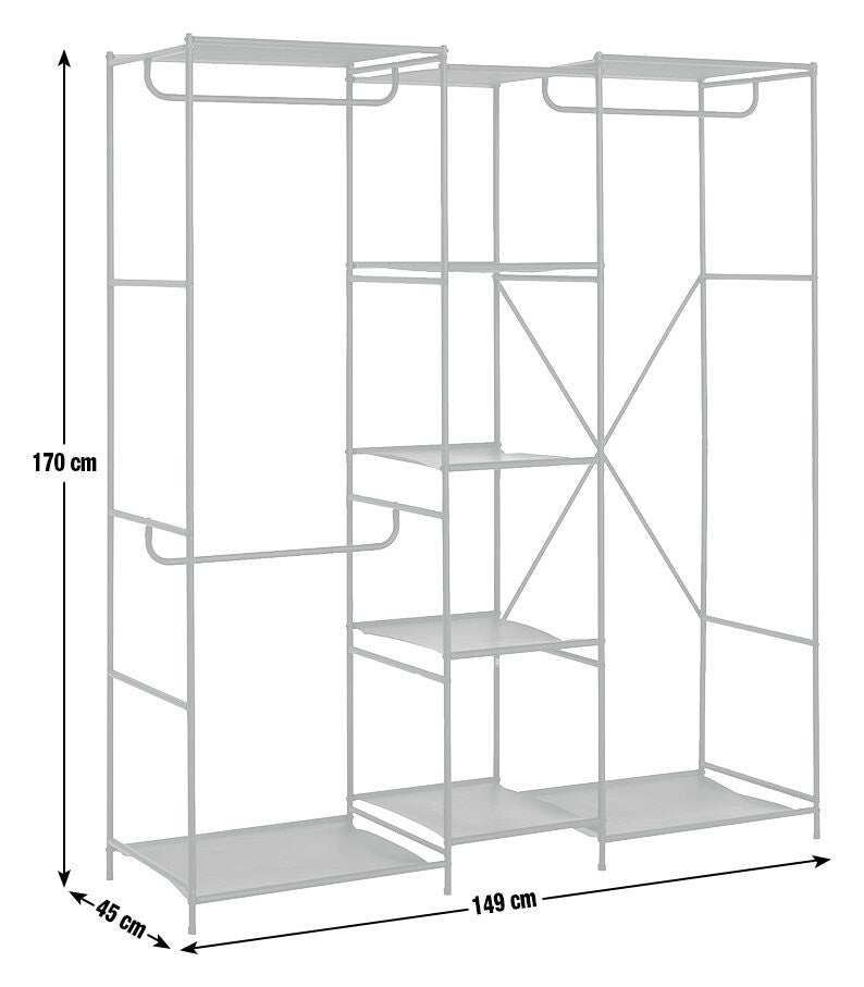 Spencer 3 Rail 6 Shelf Wardrobe - Black