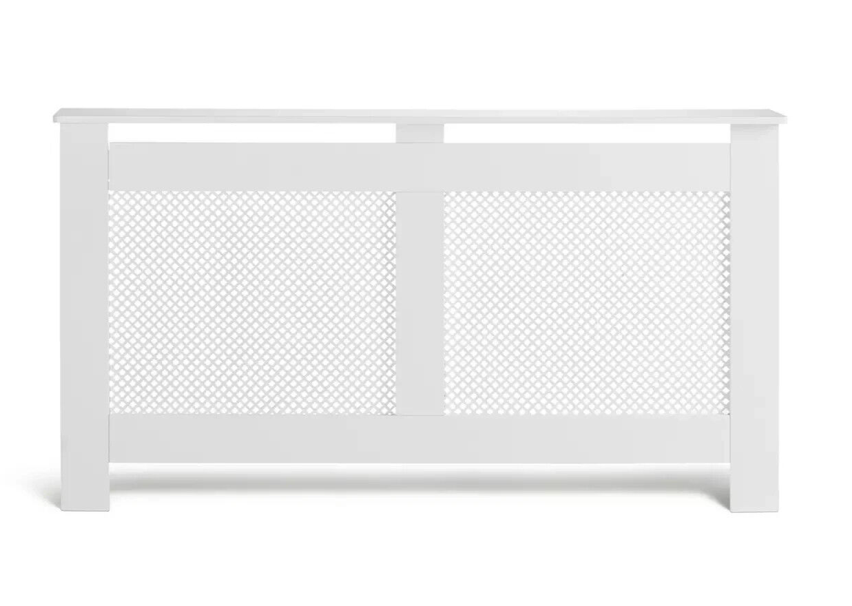 Odell Large Radiator Cover White | Lattice Design MDF Cabinet Home Heating Decor