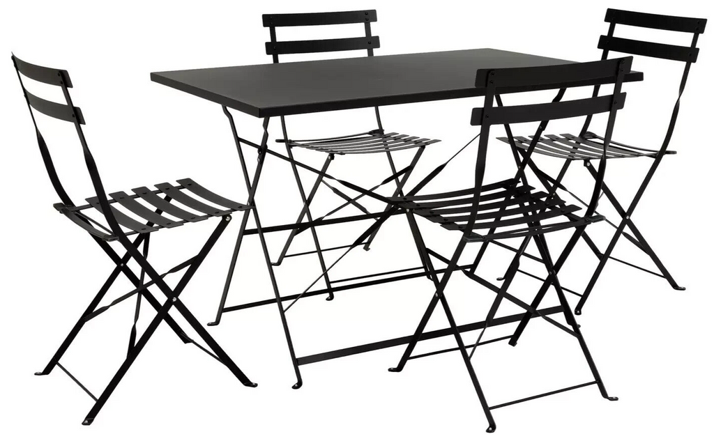 Habitat Eve 4 Seater Folding Metal Patio Set Black | Outdoor Garden Table Chairs