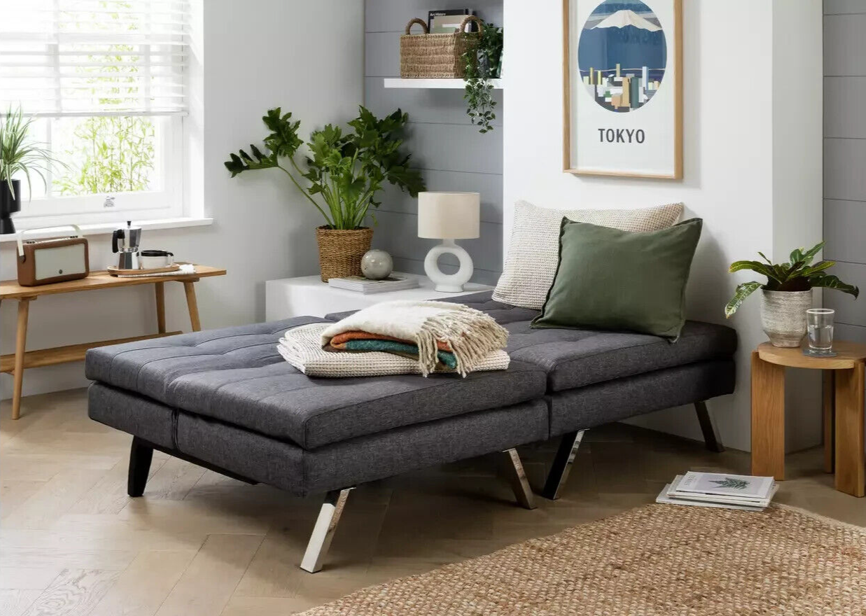 Home Duo Fabric 2 Seater Clic Clac Sofa Bed - Charcoal ( B Grade 53563 - 53568 )