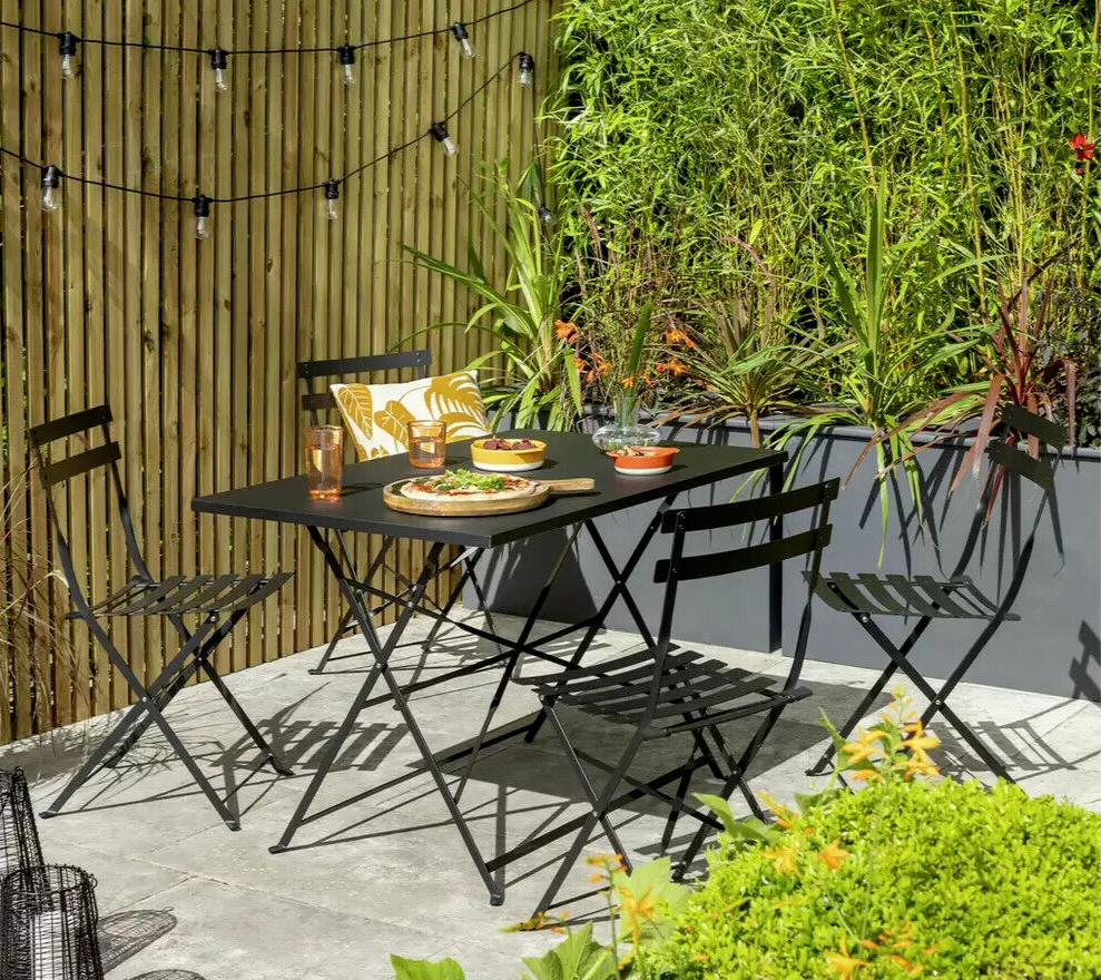 Habitat Eve 4 Seater Folding Metal Patio Set Black | Outdoor Garden Table Chairs