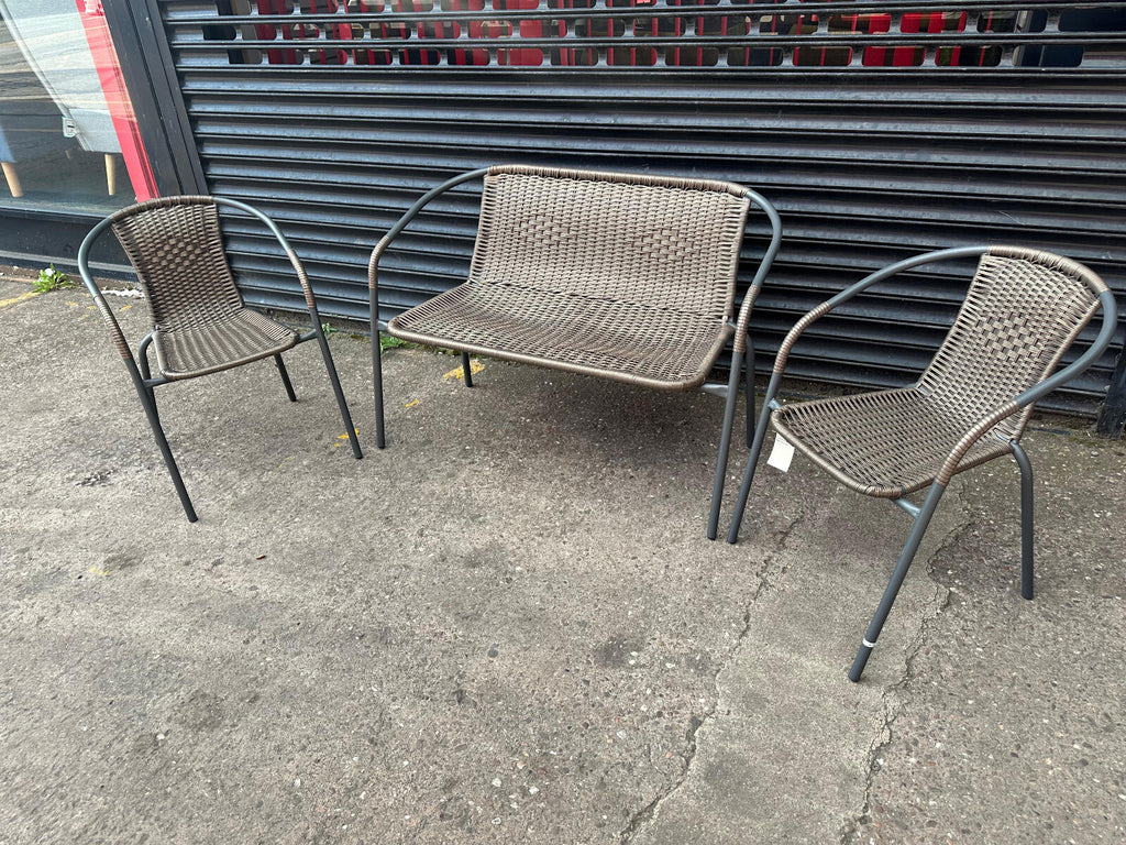 Wicker Garden Set - Bench and 2 Chairs - Brown