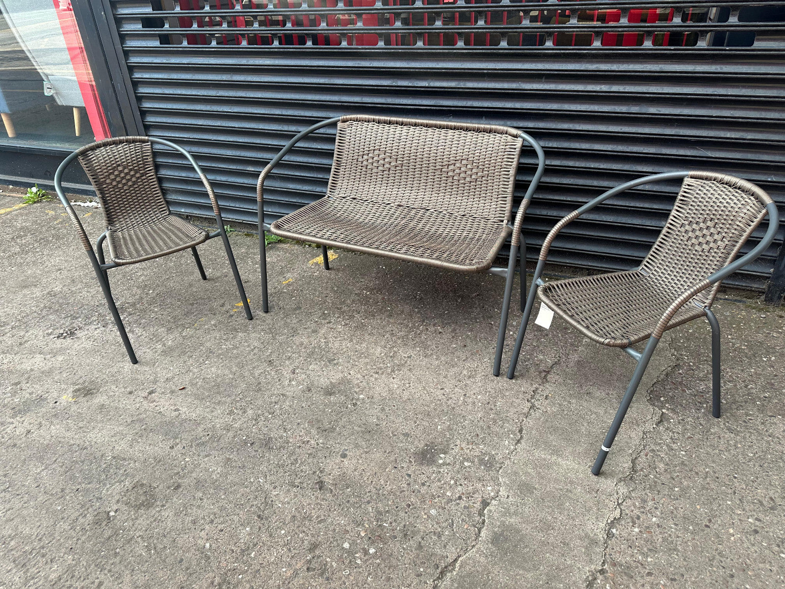 Wicker Garden Set - Bench and 2 Chairs - Brown