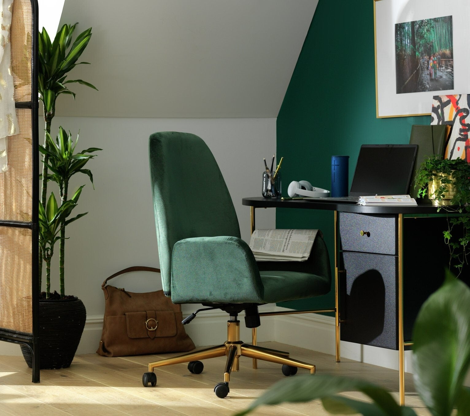 Clarice Velvet Office Chair - Green