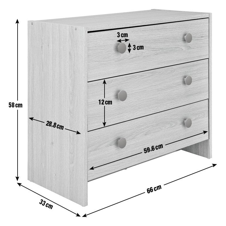 Seville 3 Drawer Chest - White | Bedroom Storage Unit for Clothes & Accessories