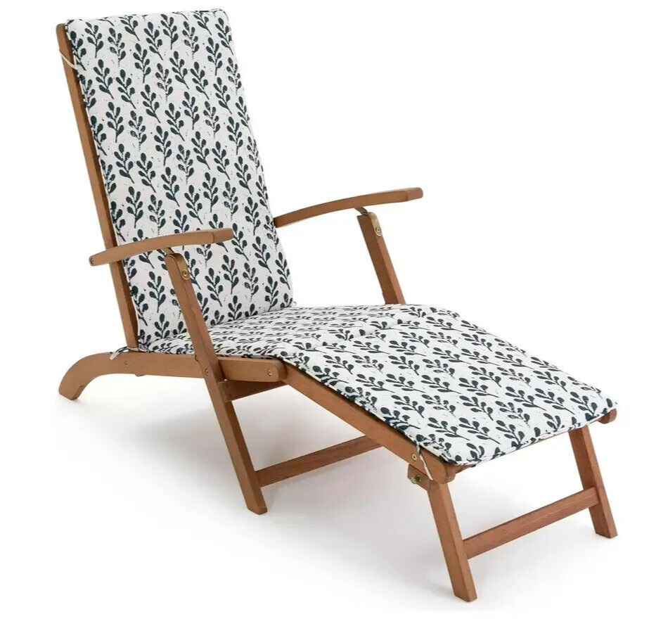 Folding Wooden Sun Lounger - Blue and White