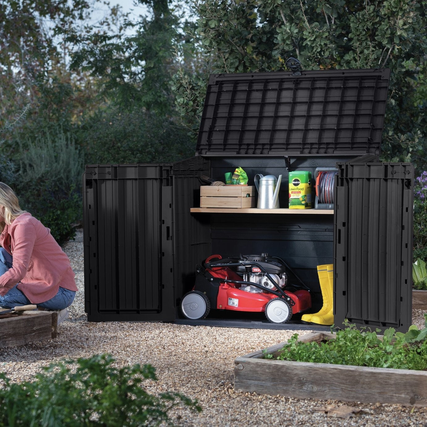 Keter Store It Out Midi 880L Garden Storage Box - Brown | Outdoor Tool Storage