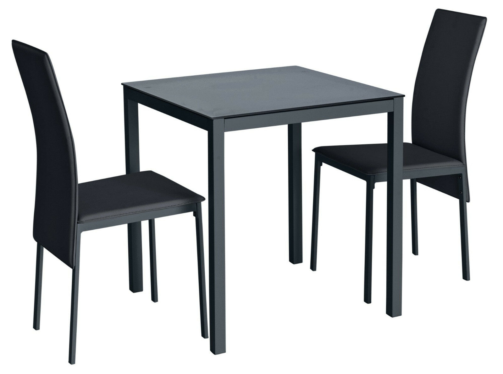 Lido Glass Dining Table & 2 Black Chairs