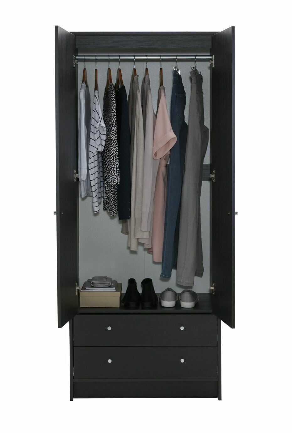 Malibu 2 Door 2 Drawer Wardrobe - Black Oak Effect | Bedroom Storage for Clothes