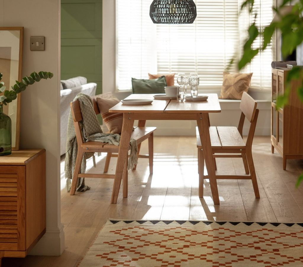 Nel Wood Veneer Dining Bench - Oak | Oak finish bench