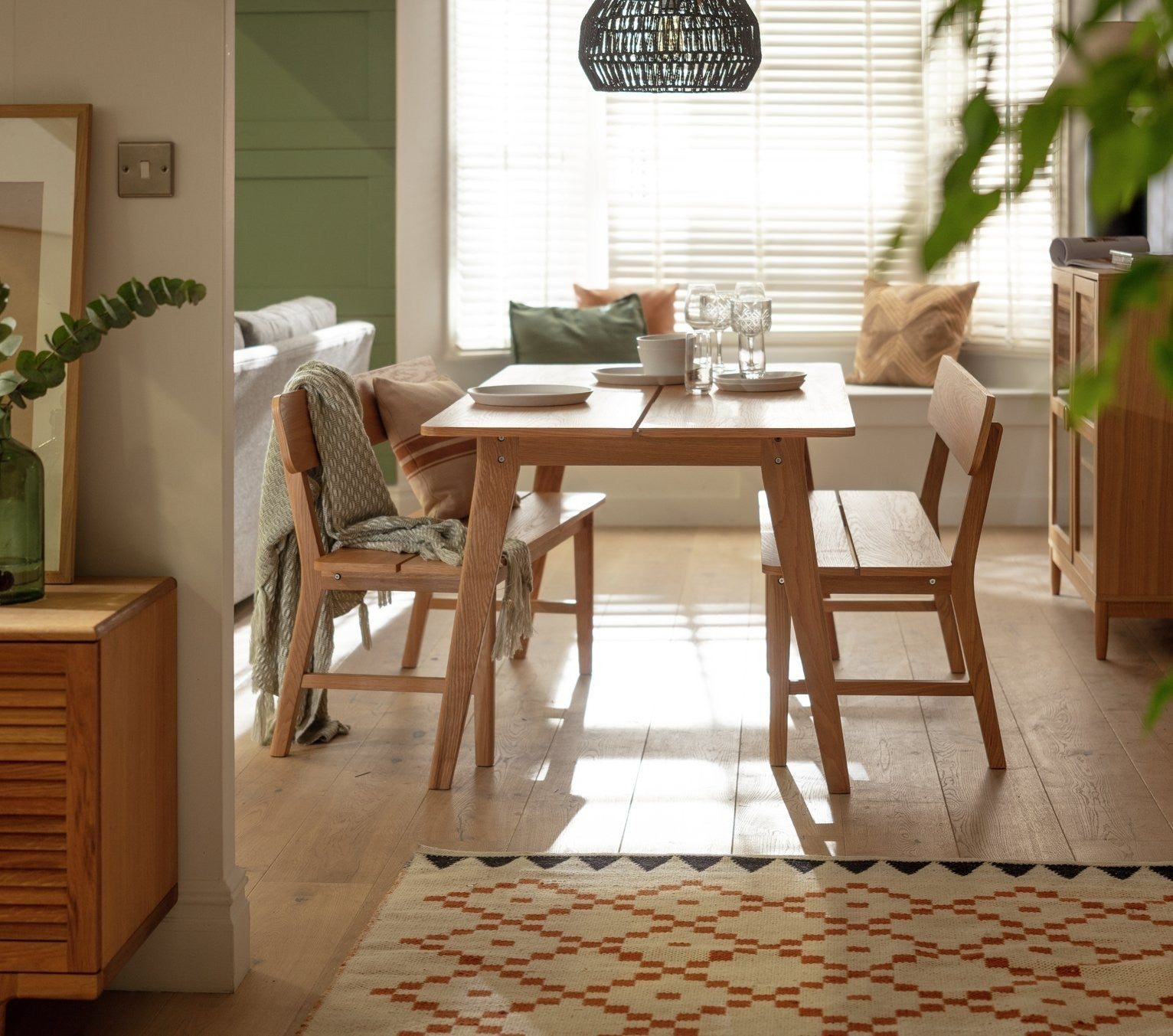 Nel Wood Veneer Dining Bench - Oak | Oak finish bench