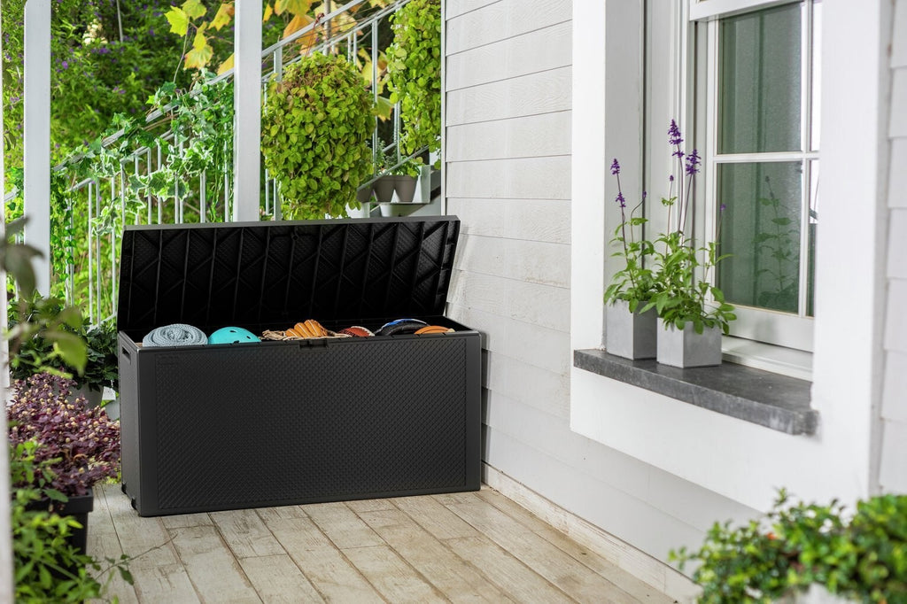Keter Emily 277L Outdoor Garden Storage Box - Grey | Grey Plastic Storage Chest