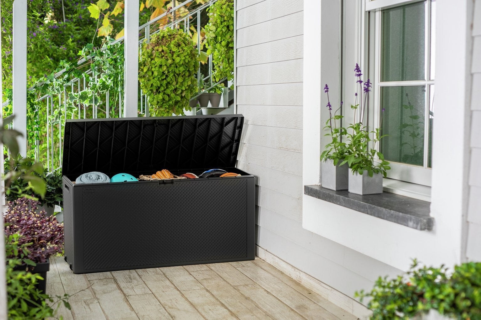 Keter Emily 277L Outdoor Garden Storage Box - Grey | Grey Plastic Storage Chest
