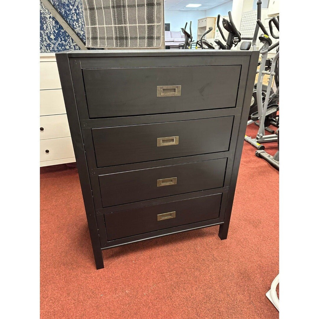 4 Drawer Chest of Drawers Black Wood Tallboy Bedroom Storage Cabinet