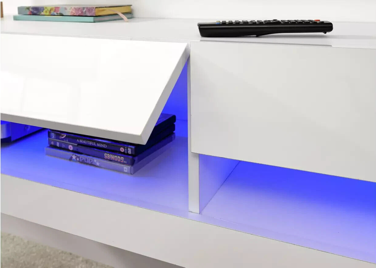 GFW Galicia 150cm LED Wall TV Unit - White | White Floating TV Cabinet Modern LE