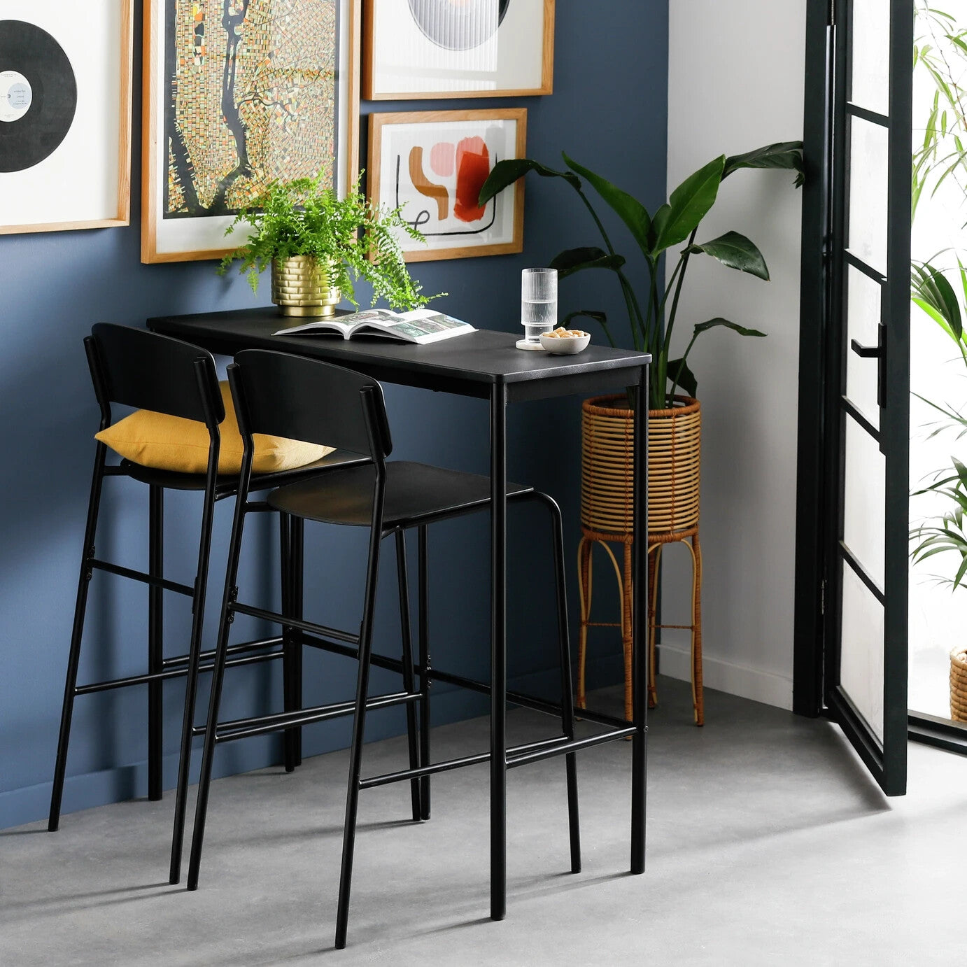 Stella Metal Bar Table & 2 Black Bar Stools