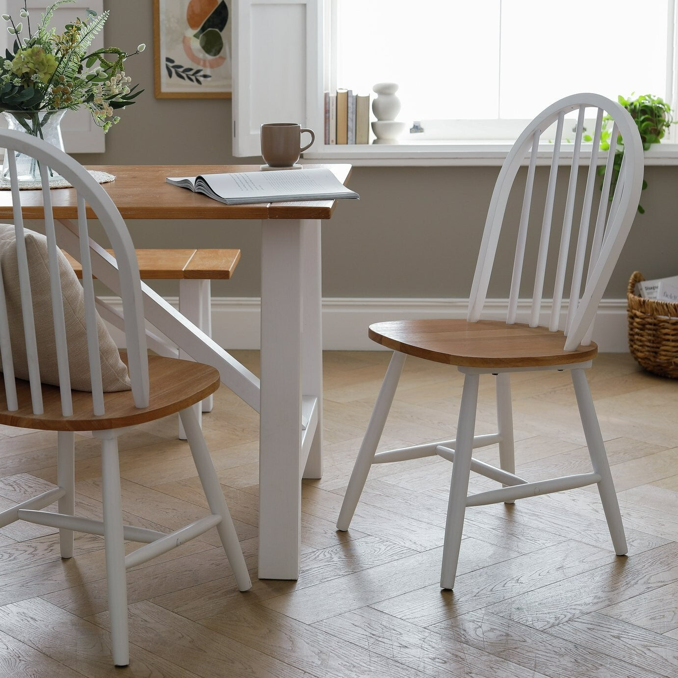 Burford Pair of Solid Wood Dining Chairs - White