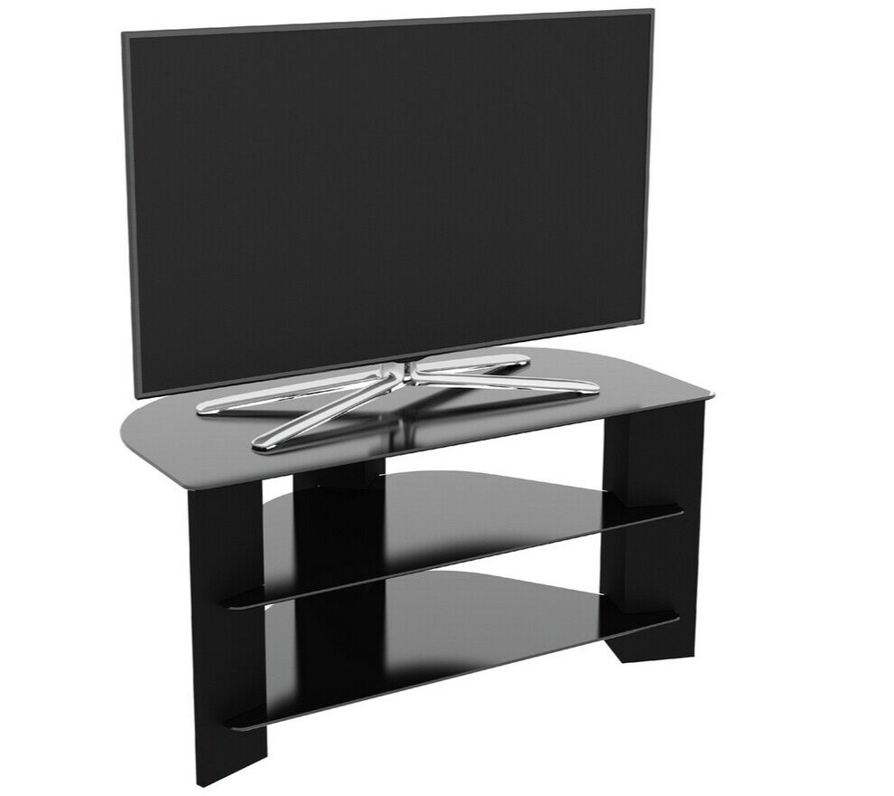 AVF Corner TV Stand With Storage in Black - Up to 42 Inch TV Unit Glass - 90cm