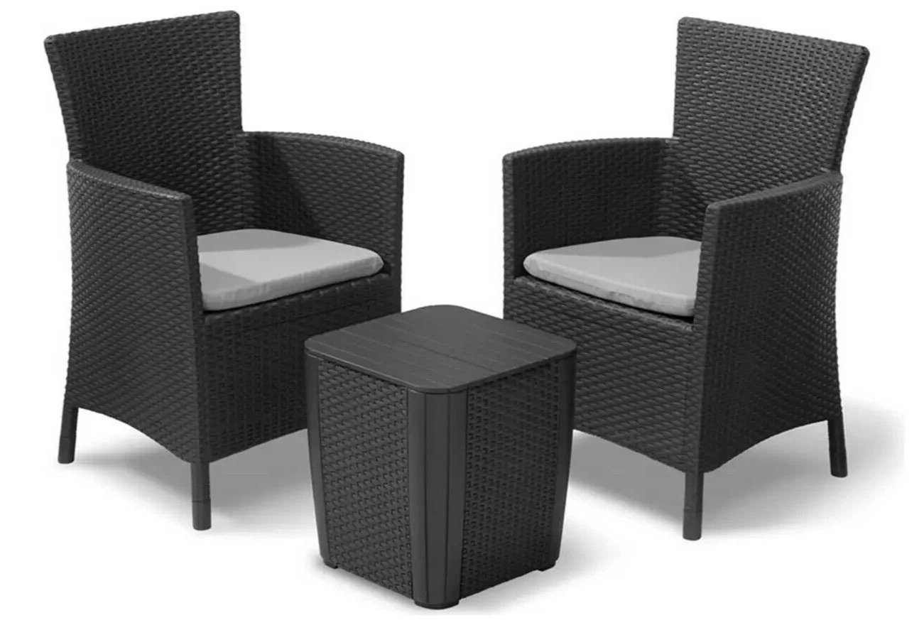 Keter Iowa 2 Seater Rattan Effect Garden Bistro Set-Graphite