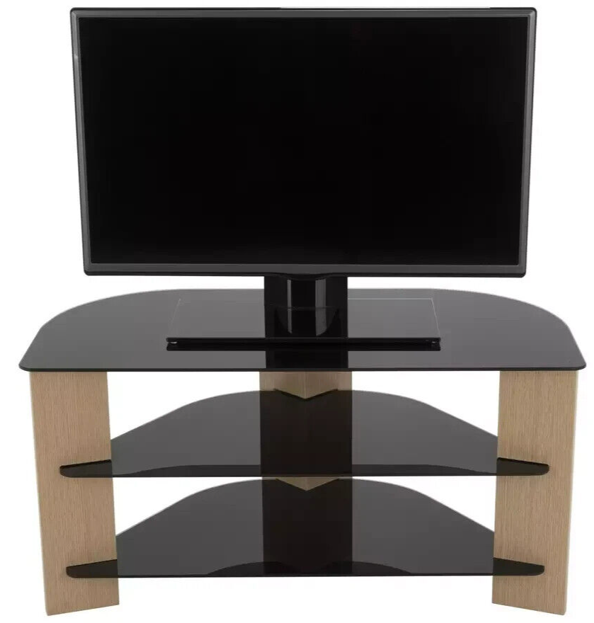 AVF Corner TV Stand With Storage Oak Eff Up to 42 Inch TV Unit Glass Black 90cm