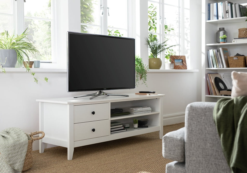 Habitat Minato 2 Drawer TV Unit White | Modern Shaker Style Media Stand Storage