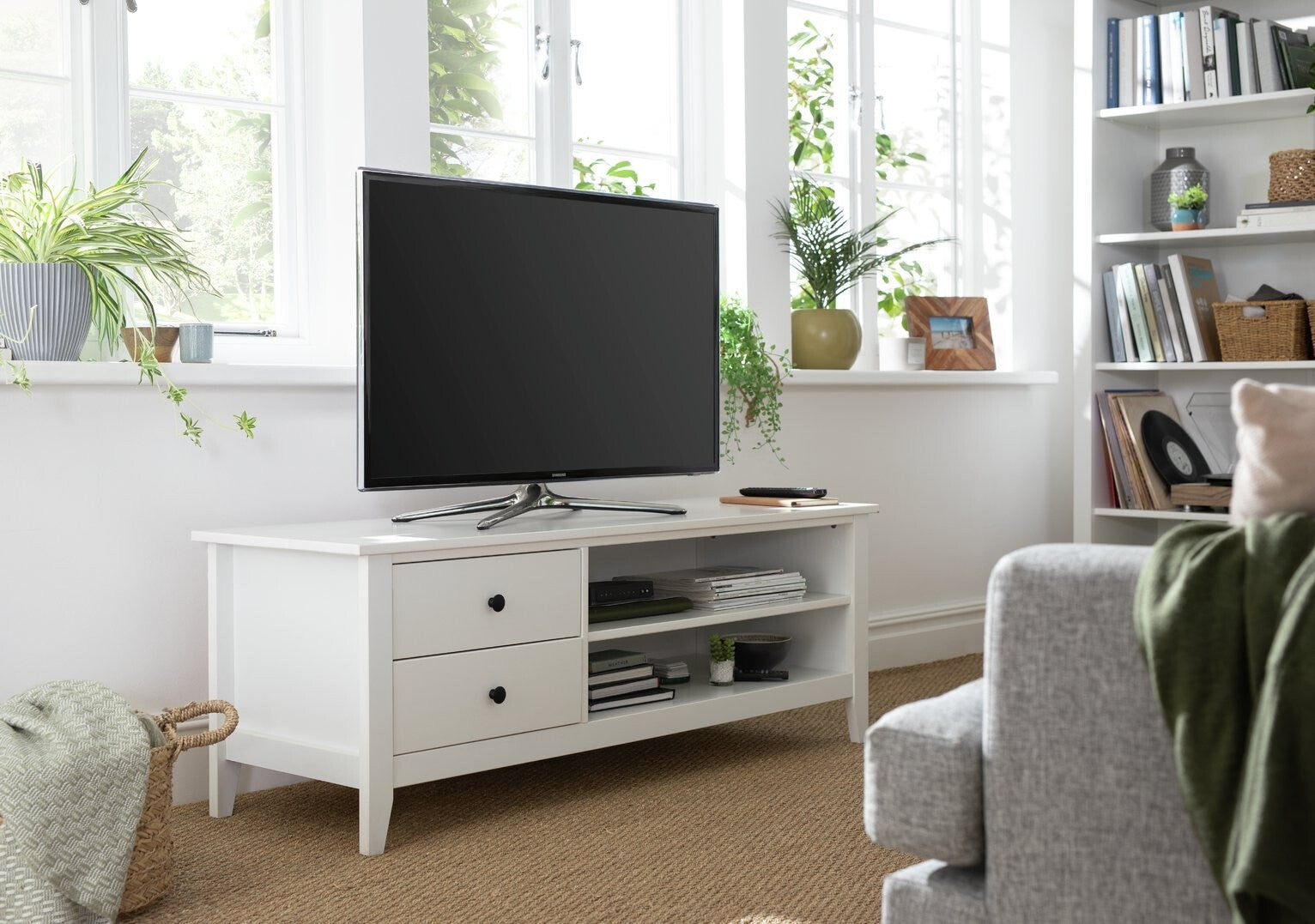 Habitat Minato 2 Drawer TV Unit White | Modern Shaker Style Media Stand Storage
