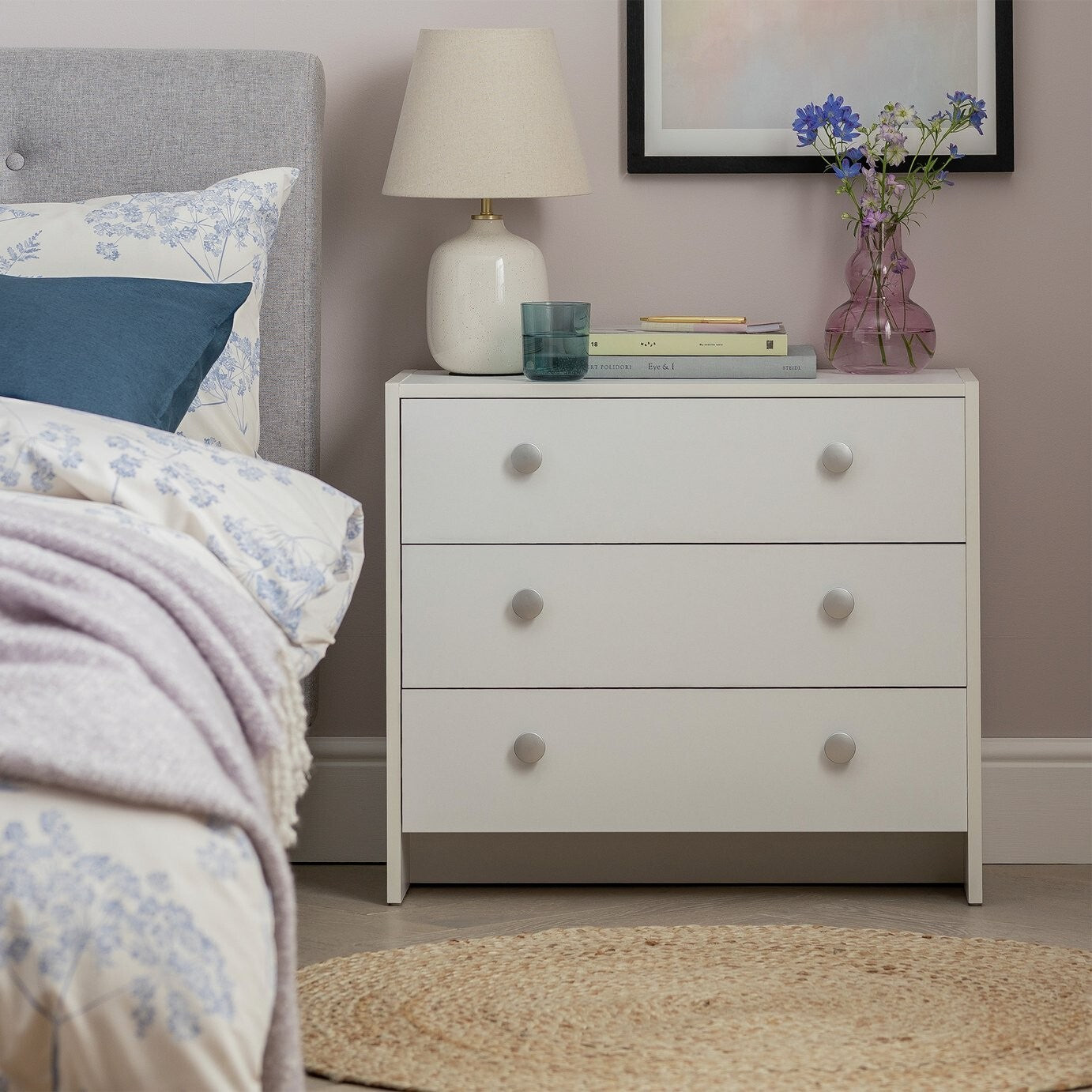 Seville 3 Drawer Chest - White | Bedroom Storage Unit for Clothes & Accessories
