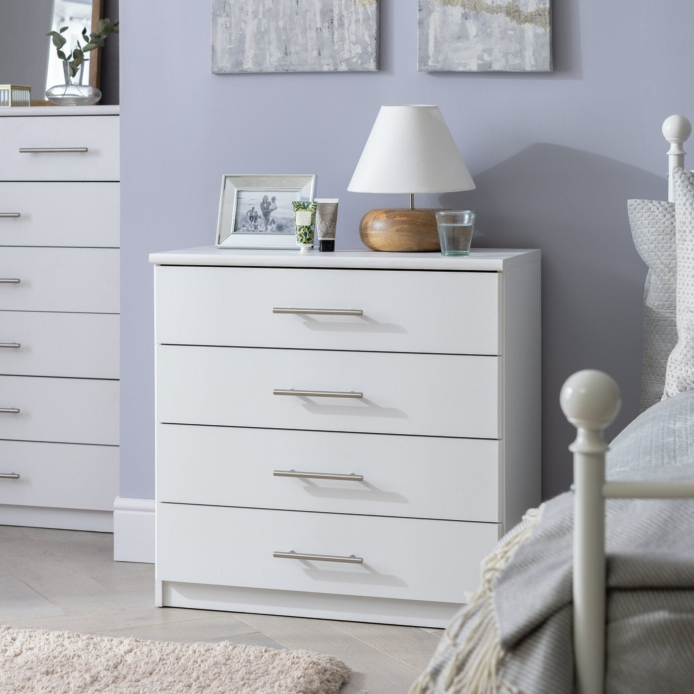 Home Normandy 4 Drawer Chest of Drawers White | Bedroom Storage Furniture Modern
