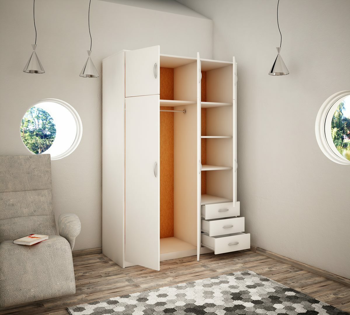 Wiktoria 3 Door 3 Drawer 3 Cupboard Wardrobe - White