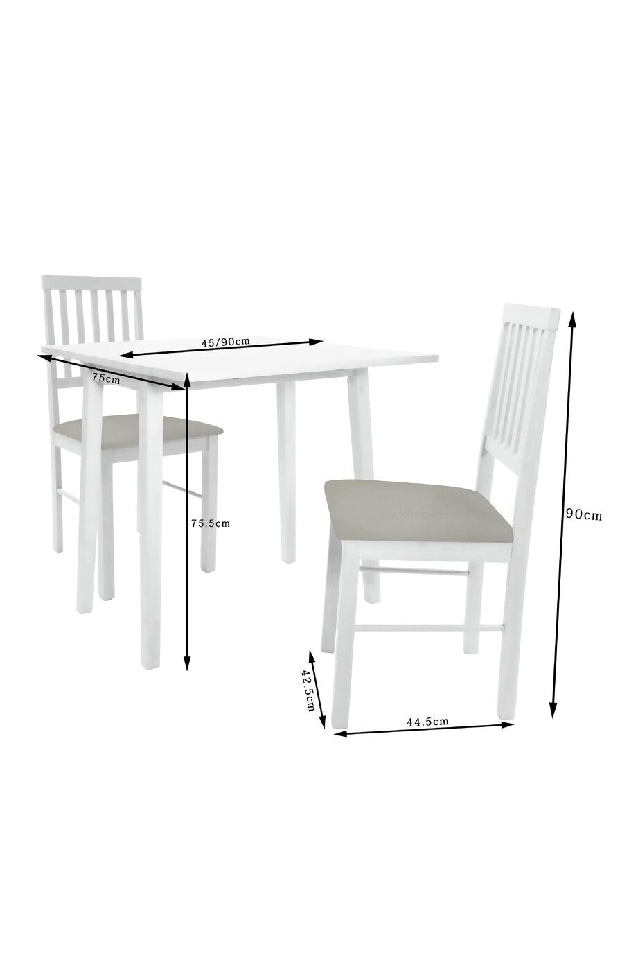 Home Solid Wood Extending Dining Table & 2 White Chairs | Modern Kitchen Set