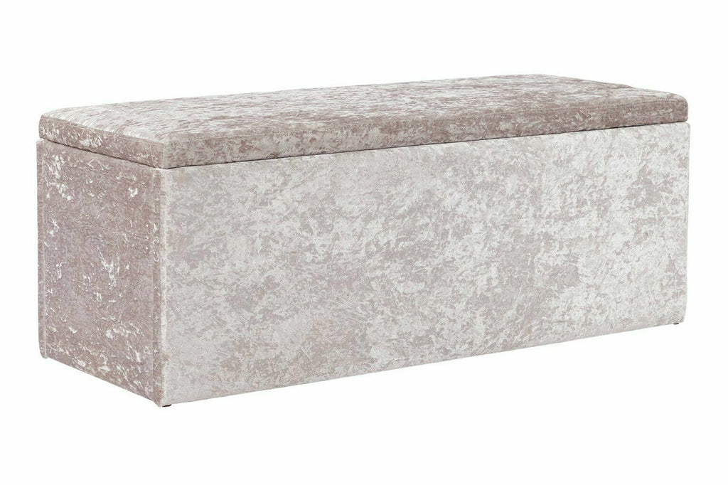 Home Kourtney Crushed Velvet Ottoman - Silver | Stylish Footstool Pouffe Living