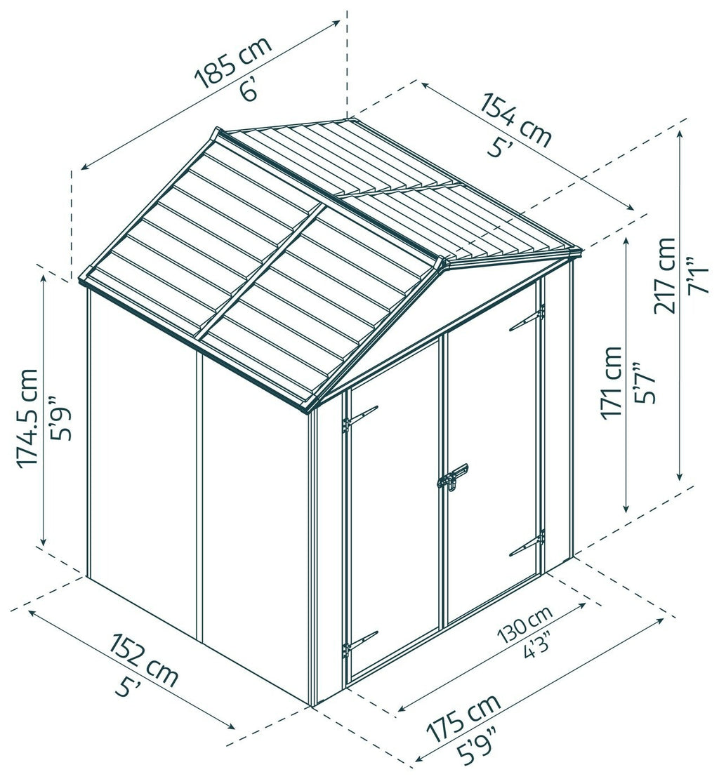 Palram Canopia Rubicon Plastic Grey Garden Shed - 6 x 5ft