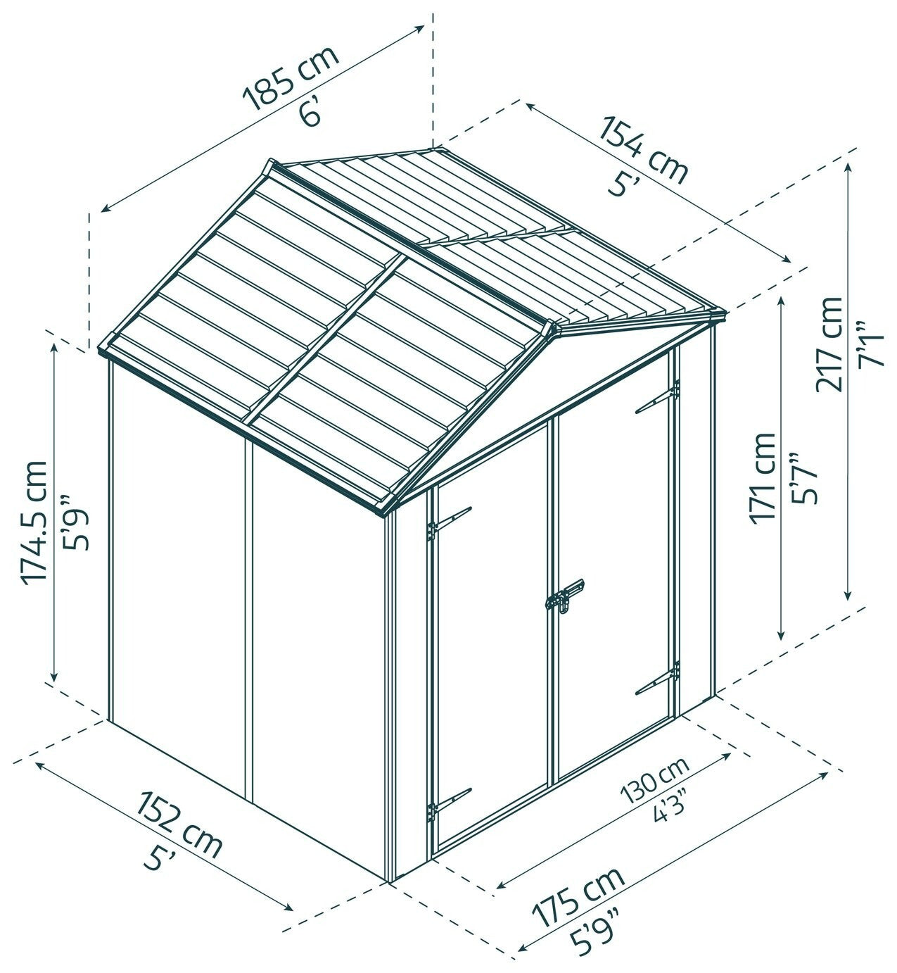 Palram Canopia Rubicon Plastic Grey Garden Shed - 6 x 5ft