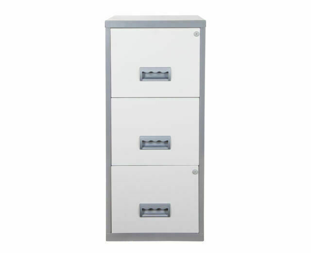 Pierre Henry 3 Drawer A4 Filing Cabinet - Silver & White | Metal filing cabinet
